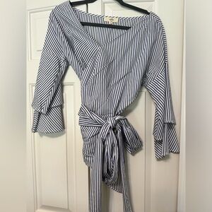 Blue and white striped wrap top